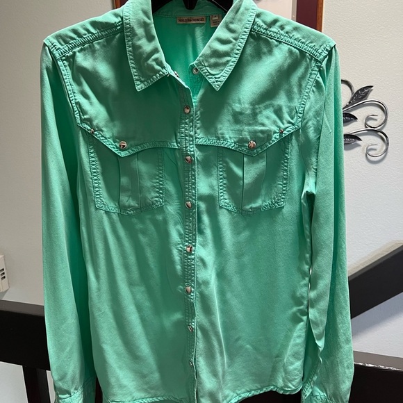 HOLDING HORSES Tops - Holding Horses Mint Green Collared Shirt Snap Buttons #206